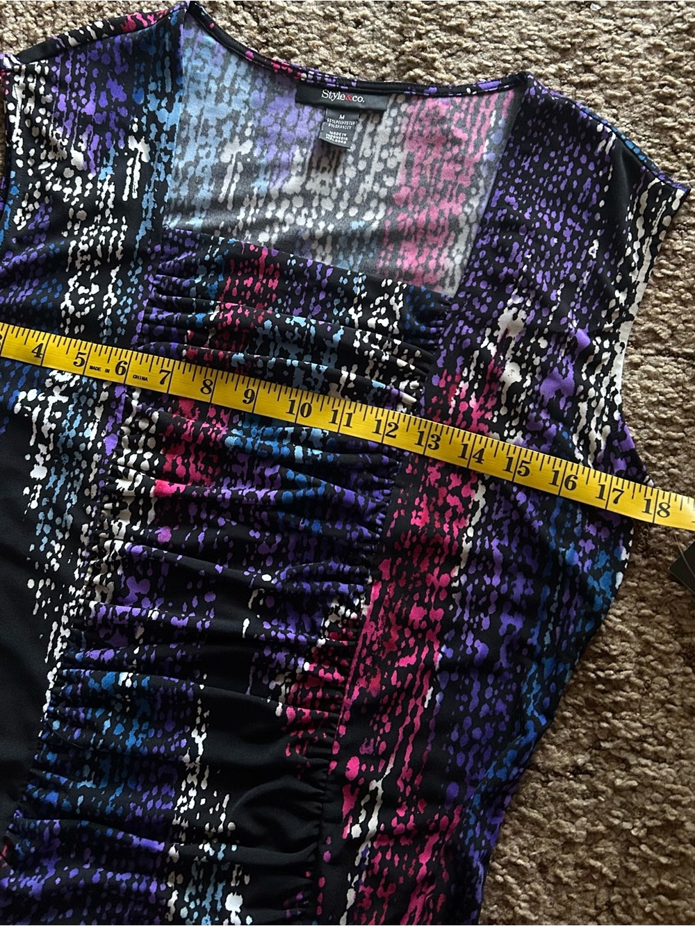 Style & Co. Women's Abstract Ruched Square Neck Sleeveless Stretch Knit Top M - Picture 5 of 5